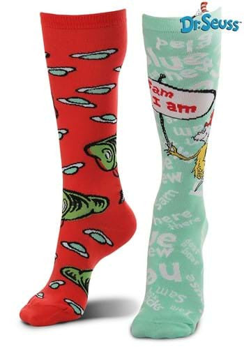 Dr. Seuss- Green Eggs & Ham Mismatched Knee High Socks- worn by model