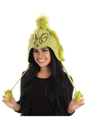 Dr. Seuss The Grinch Plush Hoodie Hat- worn by female model
