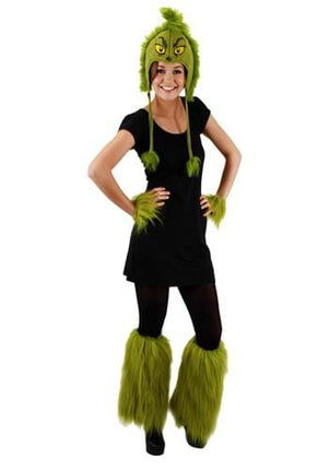 Dr. Seuss- The Grinch Fuzzy Leg Warmers- worn by model with other accessories