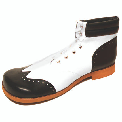 Black and white wing tip clown shoes.