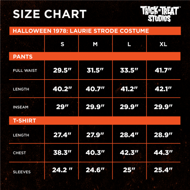 Costume Size Chart