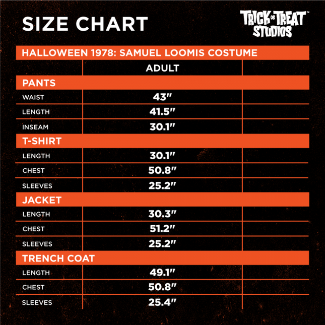 Costume Size Chart