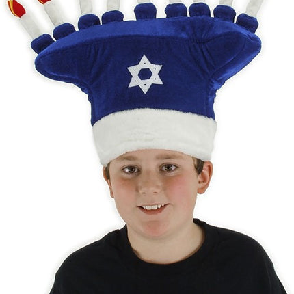 Happy Chanukah Plush Hat- worn by child model