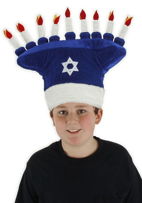 Happy Chanukah Plush Hat- worn by child model