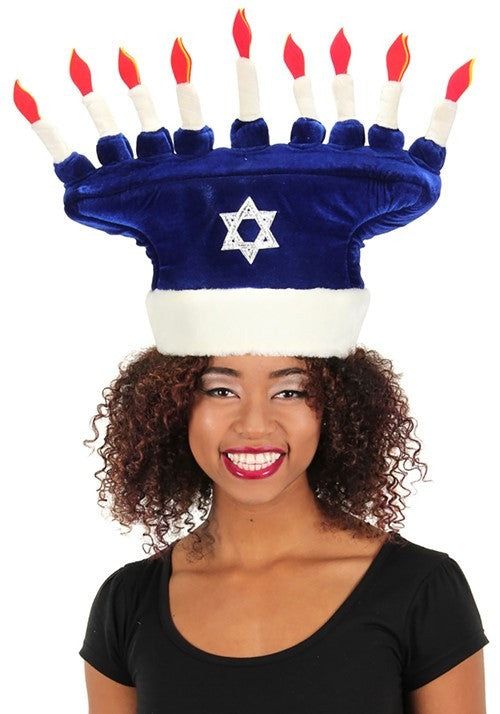 Happy Chanukah Plush Hat- worn by adult model