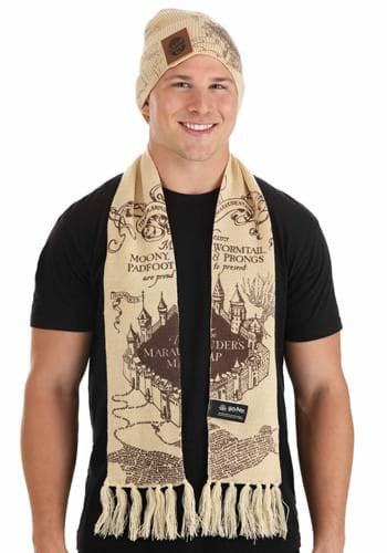 Harry Potter Marauders Map Knit Hat & Scarf- worn by male model