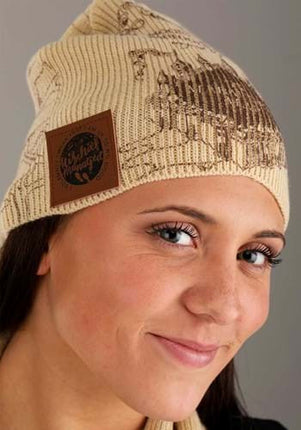 Harry Potter Marauders Map Knit Hat & Scarf- hat worn by female model up close