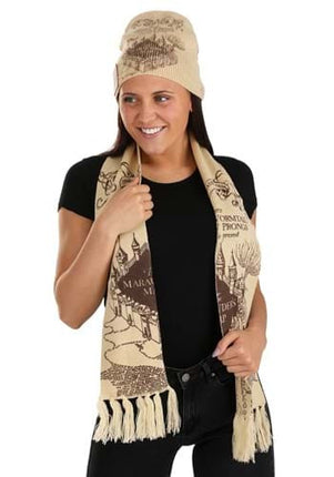 Harry Potter Marauders Map Knit Hat & Scarf- worn by female model