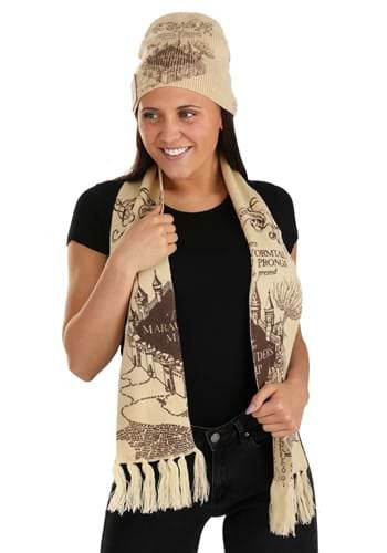 Harry Potter Marauders Map Knit Hat & Scarf- worn by female model