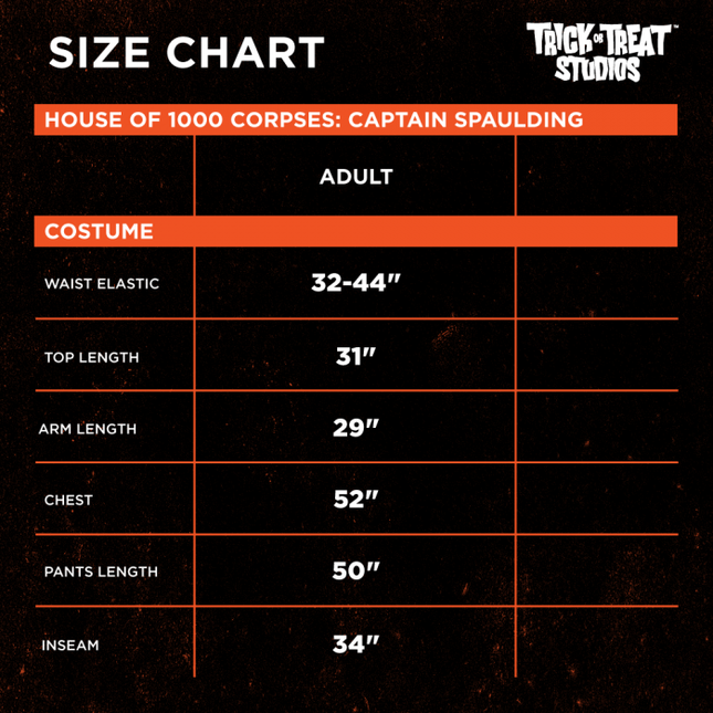 Costume Size Chart