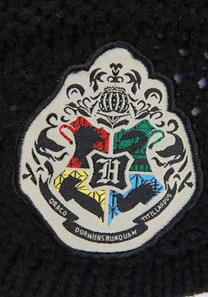 Harry Potter- Hogwarts Knit Brim Hat- up close hogwarts crest