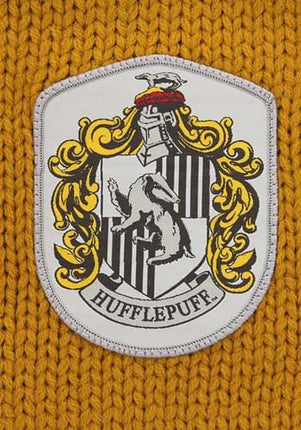 Harry Potter- Hufflepuff Knit Hood- hufflepuff crest up close