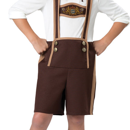 This costume includes a jumpsuit with attached printed suspender, socks and hat. 