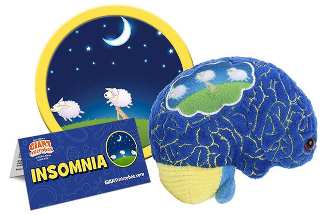 insomnia brain plushie with informational tag
