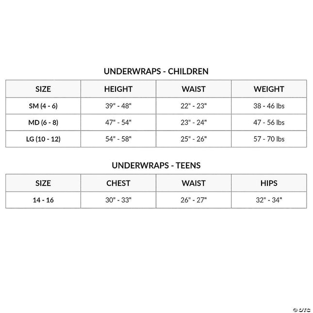 Kids Red Ninja Costume- size chart