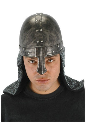 Black Knight Helmet- worn by model close up