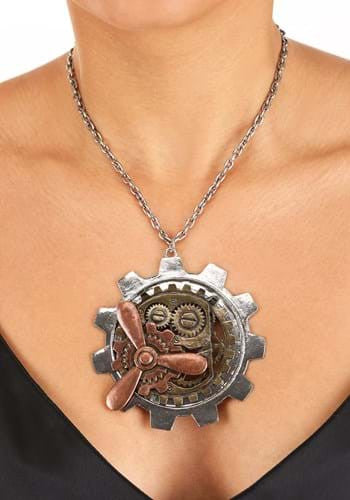 Large Gear Propeller Necklace- worn by model close up