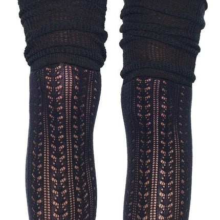 Serena Pointelle Knee Scrunch Socks- black, up close