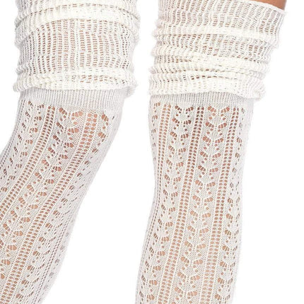Serena Pointelle Knee Scrunch Socks- ivory, up close