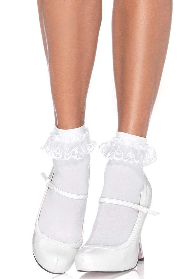 Diem Lace Ruffle Anklet Socks- white