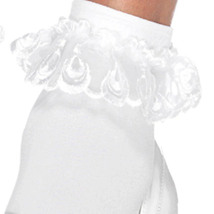 Diem Lace Ruffle Anklet Socks- white, up close