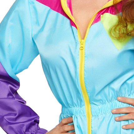 Women's 80s Track Suit Costume- chest, up close