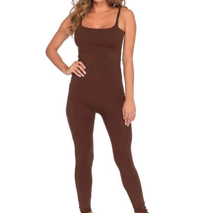 Basic Full Length Seamless Spandex Unitard- brown