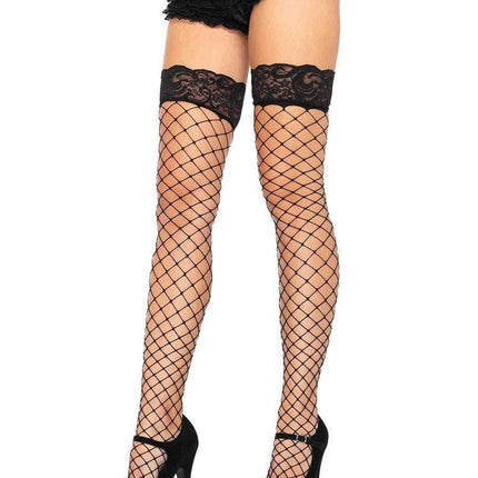 Oda Net Thigh High Stockings- black, side view