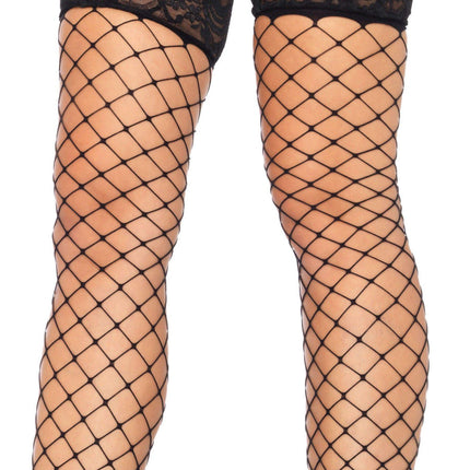 Oda Net Thigh High Stockings- black, close up