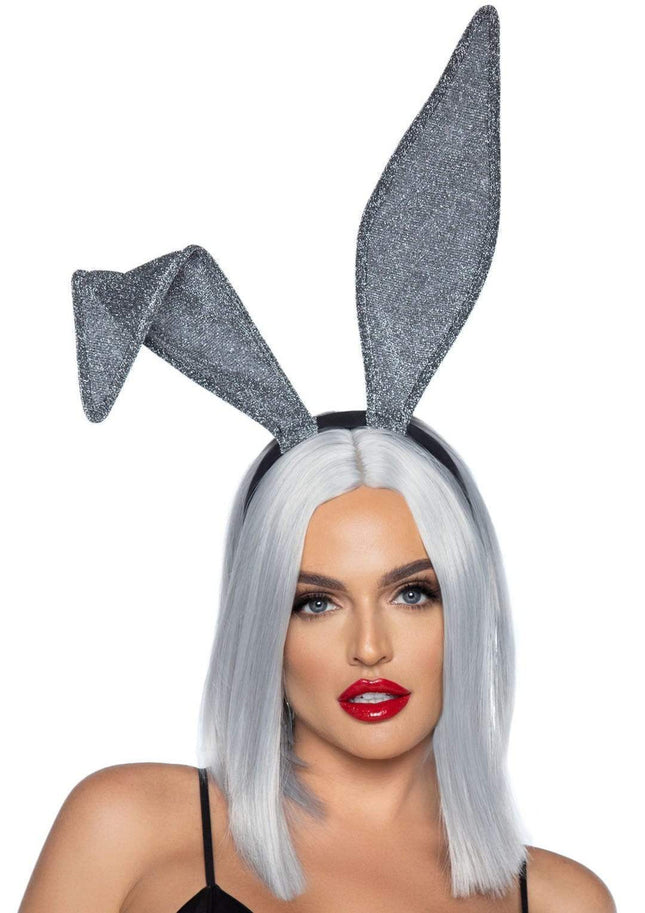 Glitter Bunny Ear Headband- silver