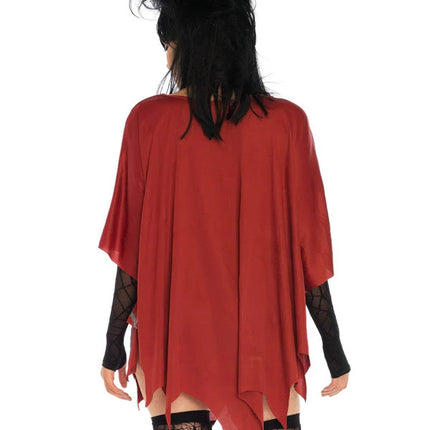 Gothic Glitter Spider Web Poncho- red, back view