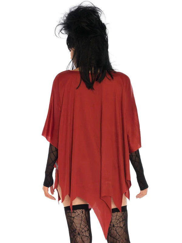 Gothic Glitter Spider Web Poncho- red, back view