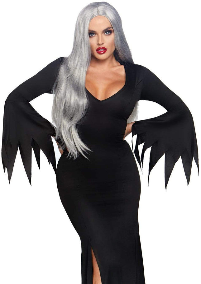 High Slit Floor Length Bodycon Gothic Dress- front view, up close