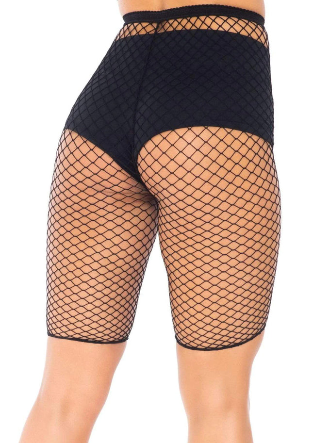 Troublemaker Fishnet Biker Shorts- black, back view