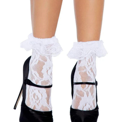 Lace Socks with Ruffles- white