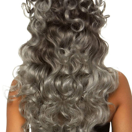 24" Long Curly Ponytail Wigs- grey, back view