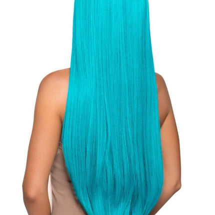 33" Long Straight Wig- turquoise, back view