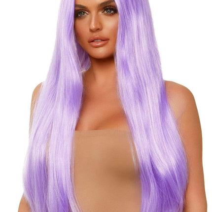 33" Long Straight Wig- lavender, front view