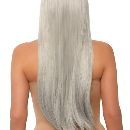 33" Long Straight Wig- grey, back view