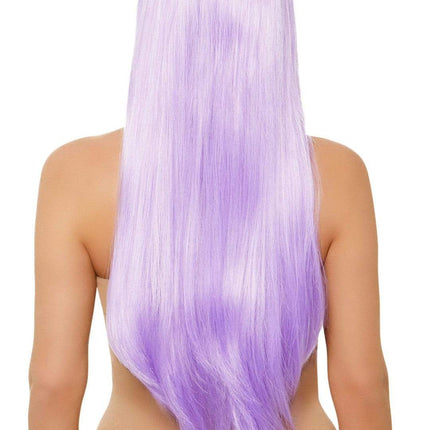 33" Long Straight Wig- lavender, back view