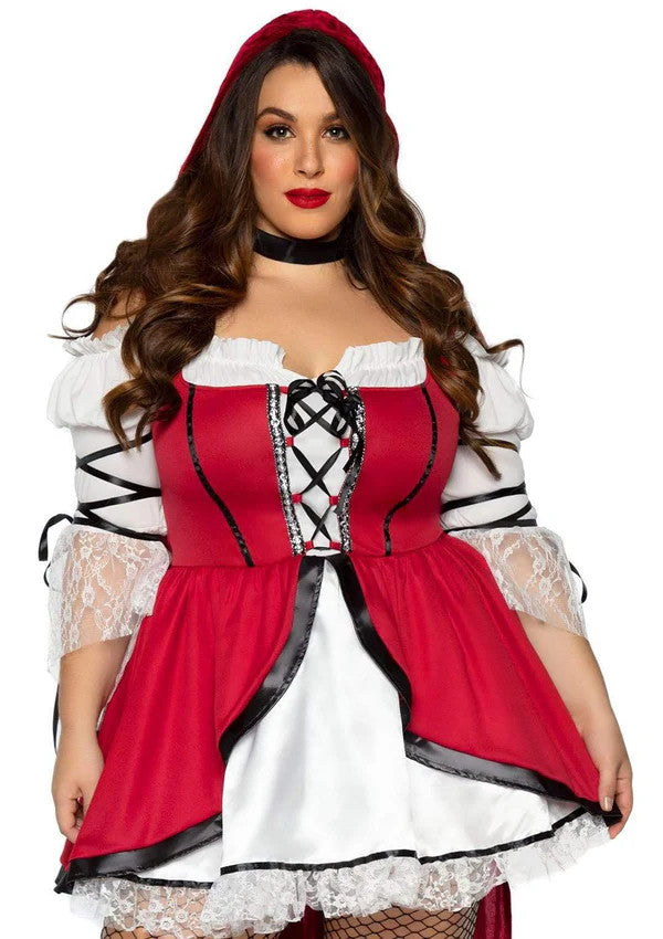 Plus Storybook Red Riding Hood Costume- front view close up