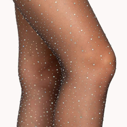 Petra Sheer Rhinestone Pantyhose- black, close up