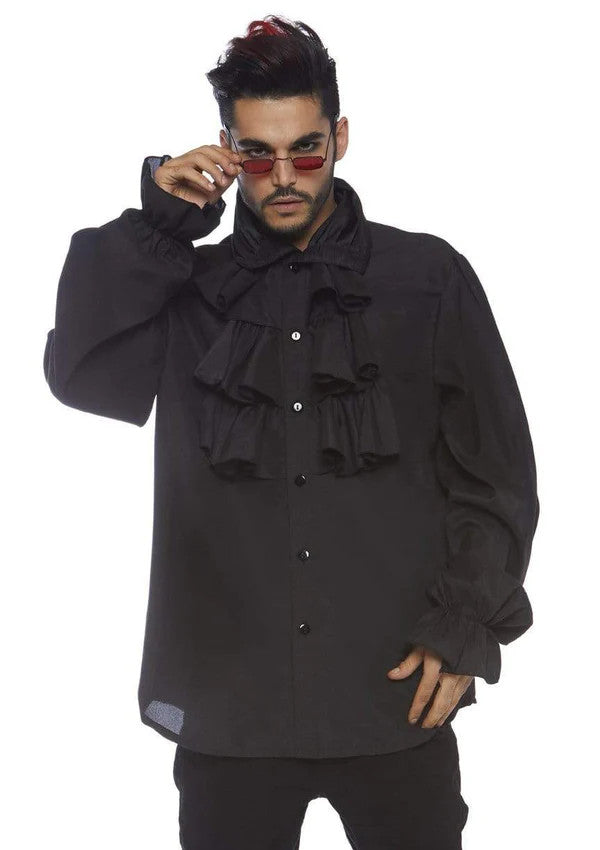 Men's Ruffle Front Shirt- black, front view