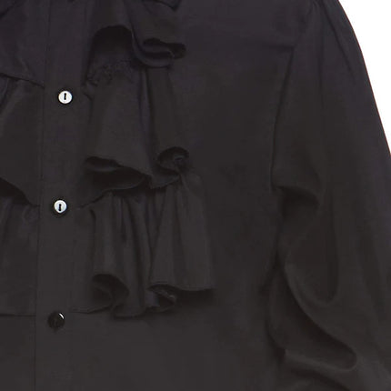 Men's Ruffle Front Shirt- black, up close