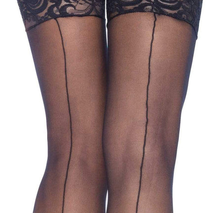 Nuna Sheer Thigh High Stockings- black, up close
