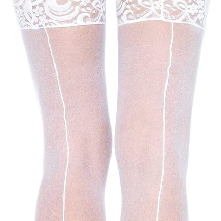 Nuna Sheer Thigh High Stockings- white, up close