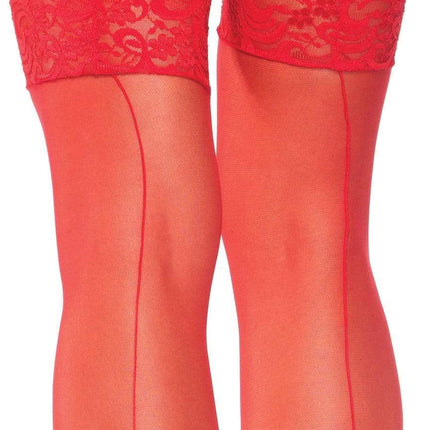 Nuna Sheer Thigh High Stockings- red, up close