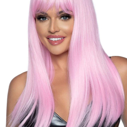 24" Straight Wigs with Bangs- pink, front view