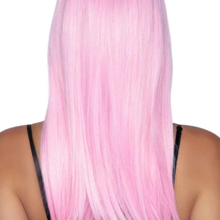 24" Straight Wigs with Bangs- pink, back view