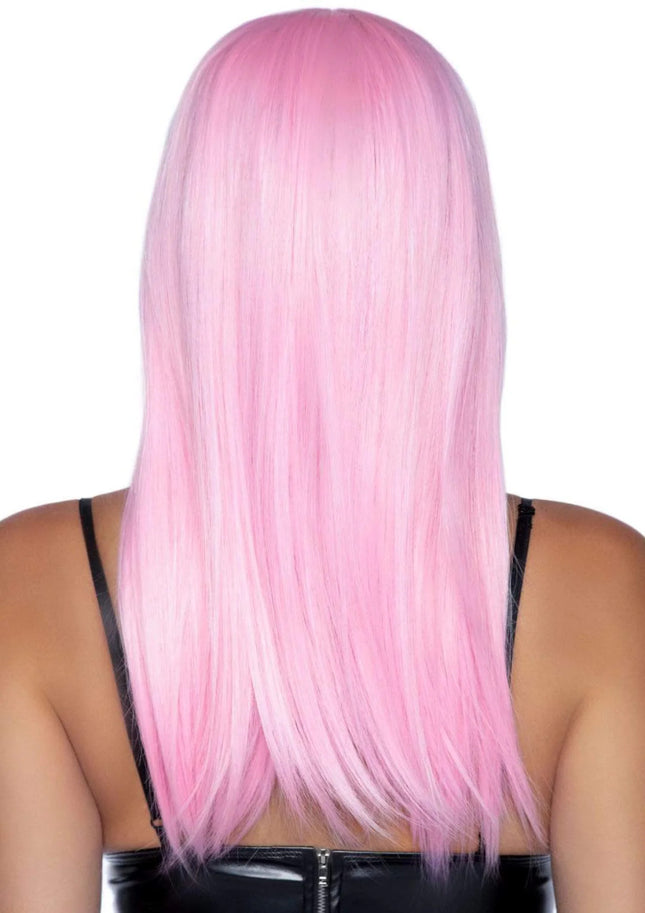 24" Straight Wigs with Bangs- pink, back view